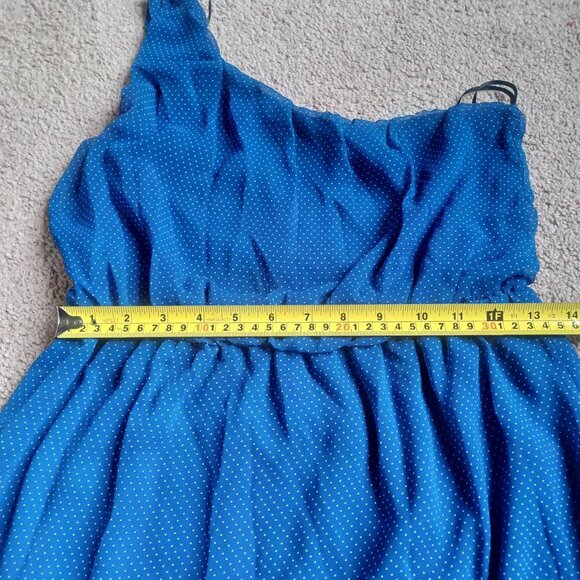One Shoulder Dress Polka Dot Dress  Chiffon Blue White‎ Dot Sz S Fairycore - Picture 6 of 10